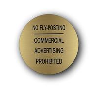 No fly-posting and commercial advertising prohibition sign - 9.5x9.5cm Brushed Aluminium