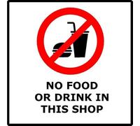 No Food or Drink in This Shop | 20cm x 20cm | Red/White - PVC Plastic Sign for Retail Stores, Restaurants, Offices, Customer Policy Notice | UK-Made with Renewable Energy