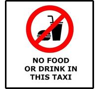 No Food or Drink in This Taxi | 10cm x 10cm | Red/White - Vinyl Sign for Cabs, Ride-Sharing Vehicles, Private Hire Cars, Passenger Notice