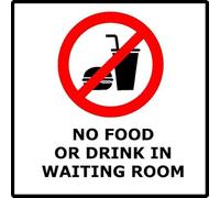 No Food or Drink in This Waiting Room | 30cm x 30cm | Red/White - Dibond Aluminium Sign for Clinics, Offices, Hospitals, Public Areas, Hygiene Notice