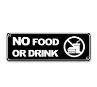 No Food or Drink Sign, in Acrylic Plastic, Black and White, Rounded Corners, Durable, Long Lasting with Double Sided Tape in the Back - 3" x 9"