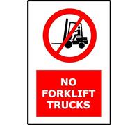 No Forklift Trucks | 30cm x 20cm | Red/White - Vinyl Sign for Safety Zones, Pedestrian Areas, Warehouses, Restricted Access