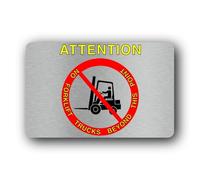 No Forklift Trucks Beyond This Point Sign - 14.0x9.0cm Brushed Aluminium