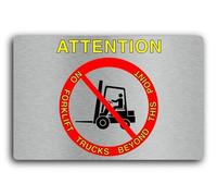 No Forklift Trucks Beyond This Point Sign - 29.0x19.0cm Brushed Aluminium