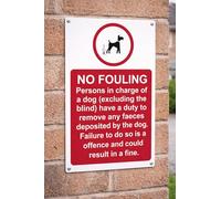 No fouling persons in charge of a dog (excluding the blind) have a duty to remove any faeces deposited by the dog sign - 1mm Plastic sign (200mm x 150mm)