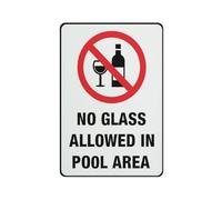 No Glass Allowed In Pool Area Sign 12 X 8 Inches Aluminum Metal Warning Signage With Symbol For Indoor Outdoor Use