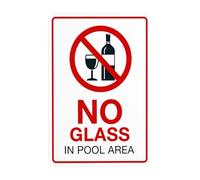 No Glass in Pool Area Pool Warning Sign, Pool Rules Security Metal Signs for Home Business Outdoor Indoor Road Yard Garage Street Wall Safety Caution Custom Decor 8 x 12 Inch