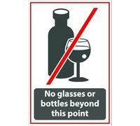 No glasses or bottles beyond this point, gray and red sign - Self adhesive sticker (200mm x 150mm)