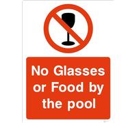 No Glasses Or Food By The Pool Water Safety Signage - Durable, High-Visibility UK Compliance Sign (300x200mm Self Adhesive Sticker)