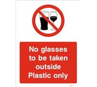 No Glasses To Be Taken Outside Plastic Only - Prohibition/Prohibit General Signage - Durable, High-Visibility, UK Compliance (300x400mm Self Adhesive Sticker)