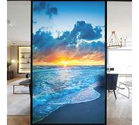 No Glue Decorative Privacy Frosted Window Film - Beautiful Beach Pattern Glass Door Window Covering - 50x90cm(19.7"x35.4")