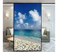 No Glue Decorative Privacy Frosted Window Film - Beautiful Beach Pattern Glass Door Window Covering - 55x100cm(21.6"x39.4)