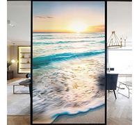 No Glue Decorative Privacy Frosted Window Film - Beautiful Beach Pattern Glass Door Window Covering - Home Office 40x100cm(15.7"x39.4")