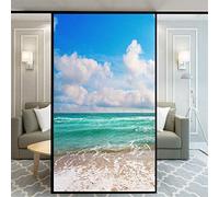 No Glue Decorative Privacy Frosted Window Film - Beautiful Beach Pattern Glass Door Window Covering - Home Office 40x60cm(15.7"x23.6")