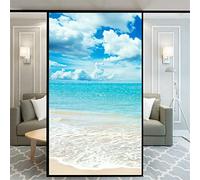 No Glue Decorative Privacy Frosted Window Film Beautiful Beach Pattern Glass Door Window Decals Window Sticker 89x100cm(35"x39.4")