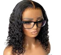 No Glue Deep Wave Lace Frontal Wigs For Women 13x4 7x5 Glueless Bob Wig Curly Wigs 250 Density Ready to Wear(250%,13X4 GLUELESS_16IN)