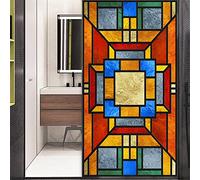 No Glue Privacy Film - Classic Pattern Decorative Frosted Glass Door Window Covering Decals Sticker 110Z 50x90cm (19.7"x35.4")