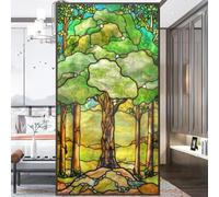 No Glue Static Cling Privacy Windows Film Forest Style Stained Glass Decorative Window Stickers 55x100cm(21.6" x39.4)
