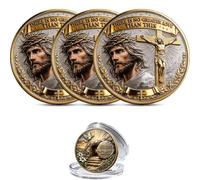 No Greater Love Resurrection Commemorative Coin, Christian Jesus Challenge Coin with Cross & Crown of Thorns, He is Risen Bible Verse Token, Religious Faith Gift for Believers (3PCS)
