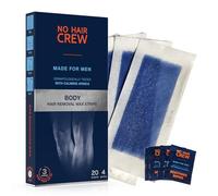 NO HAIR CREW Body Wax Strips - High Performance Wax Strips Made for Men, 20 strips & 4 soothing cleansing wipes