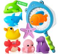 No Hole No Mould Baby Bath Toys - 9PCS Mould Free Bath Toys for 1 2 3 4 Year Olds Toddler Kids Swimming Pool Toys Sea Animals Water Play Toys for Boys Girls