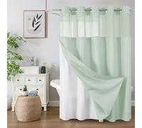 No Hook Shower Curtain with Snap in Fabric Liner, Waffle Weave Heavy Duty Thick Shower Curtains with Mesh Top Window, Hotel Style Waterproof Bathroom Curtain Set, 72 x 75 Inch, Mint Green