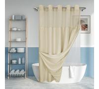 No Hook Slub Textured Shower Curtain with Snap-in PEVA Liner Set - 71" x 74"(72"), Hotel Style Beige Shower Curtain with See Through Top Window, Machine Washable & Water Repellent, Linen, 71x74