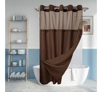 No Hook Slub Textured Shower Curtain with Snap-in PEVA Liner Set - 71" x 74"(72"), Hotel Style with See Through Top Window, Machine Washable & Water Repellent, Chocolate Brown, 71x74