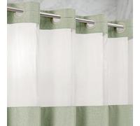 No Hooks Linen-Like Shower Curtain with Sheer Mesh Top, 250GSM Heavy Duty Fabric, Waterproof, 180 x 190 Luxury Hotel Spa Style for Bathroom, Easy Install Split Grommets, Machine Washable, Sage Green