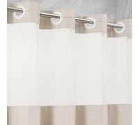 No Hooks Linen-Like Shower Curtain with Sheer Mesh Top, 250GSM Heavy Duty Fabric, Waterproof, 180 x 190 Luxury Hotel Spa Style for Bathroom, Easy Install Split Grommets, Machine Washable, Beige