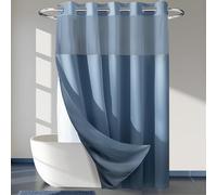 No Hooks Required Dotted Waffle Weave Shower Curtain with Snap in Liner - 71W x 74H,Hotel Grade,Spa Like Bath Curtain,Moonlight Blue