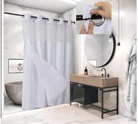 No Hooks Required Shower Curtain with Snap-in Liner Waffle Weave Design, Hotel Style Waterproof & Washable, Mesh top Window Easy Snaphook 72WX74H White Bathroom Curtains (White)