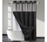 No Hooks Required Waffle Weave Shower Curtain with Snap in Liner - 71W x 74H,Hotel Grade,Spa Like Bath Curtain,Black