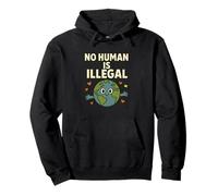 No Human is Illegal Cartoon Earth Design Equality Inclusion Pullover Hoodie