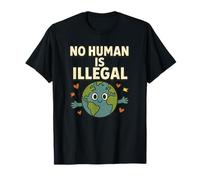 No Human is Illegal Cartoon Earth Design Equality Inclusion T-Shirt