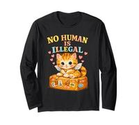 No Human is Illegal Cute Kitten Wings Retro Suitcase Long Sleeve T-Shirt