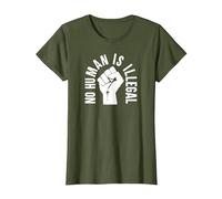 No Human is Illegal - Immigration Rights - Graphic T-Shirt, Women, Olive Green, X-Large