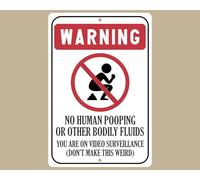 No Human Pooping Warning Sign, Aluminum Outdoor Yard Sign, Video Surveillance Retro Metal Sign Tin Sign 8X12 Inches
