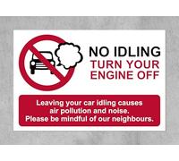 No idling turn your engine off safety sign - Self adhesive sticker (200mm x 150mm)