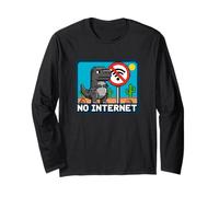 No Internet. Funny Dino T-Rex, Pixel Art, Comic Game Style Long Sleeve T-Shirt