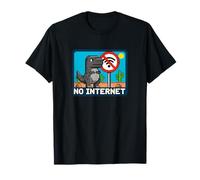 No Internet. Funny Dino T-Rex, Pixel Art, Comic Game Style T-Shirt