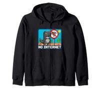 No Internet. Funny Dino T-Rex, Pixel Art, Comic Game Style Zip Hoodie