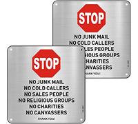 No Junk Mail No Cold Callers Sign Self Adhesive 2 Pack, STOP No Cold Calling Signs Brushed Alu 15x15cm