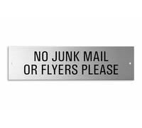 No junk mail or flyers please sign brushed aluminum Stainless steel look 150x40 mm (2 pre-punched holes)