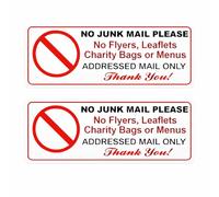 No Junk Mail Sticker for Door or Letterbox - Addressed Mail Only Sign - No Flyers Leaflets Charity Bags or Menus - Self Adhesive Vinyl Door Sticker - 150 x 50 mm - Pack of 2
