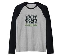 No Kids, Just Cats & Cash - Feline Lover's Motto Raglan Baseball Tee, Men, Black/Athletic Heather, XXL