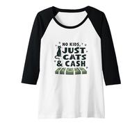 No Kids, Just Cats & Cash - Feline Lover's Motto Raglan Baseball Tee, Women, Black/White, XL