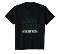 No Kids, Just Cats & Cash - Feline Lover's Motto T-Shirt, Kids, Black, 8 Years