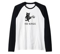 No Kings Black Cat Kicking Crown Protect Democracy Protest Raglan Baseball Tee