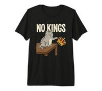 No Kings Funny Cat Pushing Crown Meme Anti Royalist Premium T-Shirt